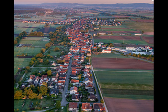 Vue aérienne de Vue du village le matin depuis l'est à Freckenfeld dans le département Rhénanie-Palatinat, Allemagne
