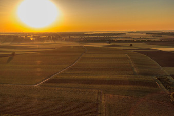 Vue aérienne de Lever de soleil sur le village à Steinweiler dans le département Rhénanie-Palatinat, Allemagne