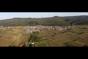 Vue aérienne de Panorama - Perspective des vignes en bordure du Haardt dans la forêt du Palatinat depuis à le quartier Königsbach in Neustadt an der Weinstraße dans le département Rhénanie-Palatinat, Allemagne