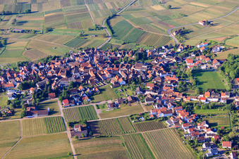 Vue aérienne de Village viticole le matin depuis le nord à Frankweiler dans le département Rhénanie-Palatinat, Allemagne