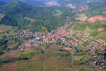 Vue aérienne de Village viticole le matin depuis le nord-est à Albersweiler dans le département Rhénanie-Palatinat, Allemagne