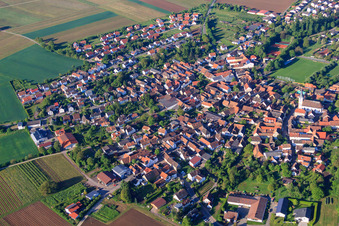 Vue aérienne de Vue du village le matin depuis le nord à le quartier Mörzheim in Landau in der Pfalz dans le département Rhénanie-Palatinat, Allemagne