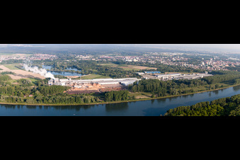 Vue aérienne de Site de l'usine Nolte Holzwerkstoff GmbH & Co. KG au bord du Rhin à Germersheim dans le département Rhénanie-Palatinat, Allemagne