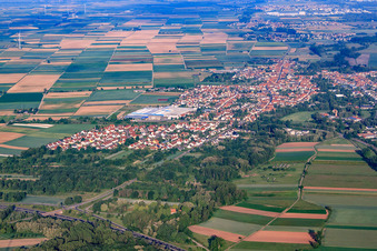 Vue oblique de Vue de la ville depuis l'est à Bellheim dans le département Rhénanie-Palatinat, Allemagne
