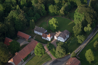 Photographie aérienne de Ferme en bordure de champs cultivés dans le district d'Abbenburg à le quartier Bökendorf in Brakel dans le département Rhénanie du Nord-Westphalie, Allemagne