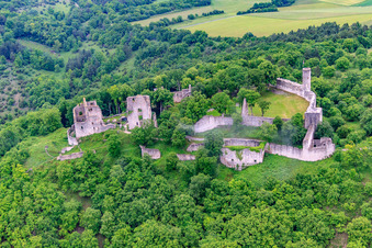 Ruines du château de Homburg près de Gössenheim à Gössenheim dans le département Bavière, Allemagne d'en haut