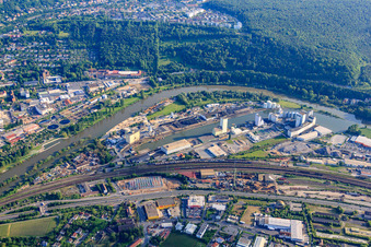 Vue aérienne de Nouveau port dans la zone commerciale au sud de la Veitshöchheimer Straße avec Lotter Gebr. Kg à le quartier Dürrbachtal in Würzburg dans le département Bavière, Allemagne