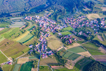 Vue aérienne de Champs agricoles et terres agricoles à le quartier Laudenberg in Limbach dans le département Bade-Wurtemberg, Allemagne