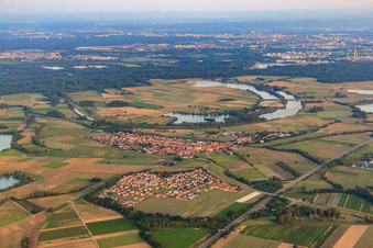 Vue aérienne de Vue du village d'Althrein depuis le nord à Neupotz dans le département Rhénanie-Palatinat, Allemagne