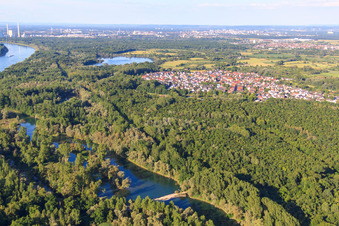 Vue aérienne de Vue du village derrière Althrein depuis le sud-ouest à le quartier Neuburgweier in Rheinstetten dans le département Bade-Wurtemberg, Allemagne