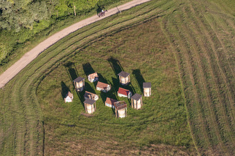 Vue aérienne de Hippodrome de l'hippodrome - Piste de trot du Haras de la Née à Néewiller-prés-Lauterbourg à Neewiller-près-Lauterbourg dans le département Bas Rhin, France