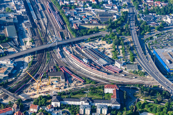 Vue aérienne de Triangle ferroviaire à le quartier Mitte in Ulm dans le département Bade-Wurtemberg, Allemagne