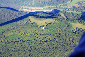 Vue aérienne de Structure de la tour d'observation Schönbergturm dans la forêt à Pfullingen dans le département Bade-Wurtemberg, Allemagne