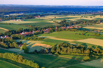 Vue aérienne de Vue du village le matin depuis le nord-est à Vollmersweiler dans le département Rhénanie-Palatinat, Allemagne