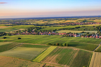 Vue aérienne de Vue du village le matin depuis le nord à Niederhorbach dans le département Rhénanie-Palatinat, Allemagne