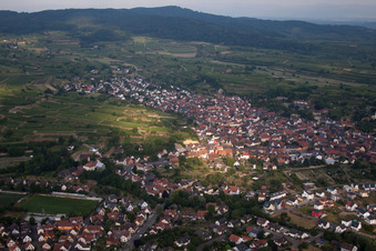 Vue aérienne de Vue des rues et des maisons dans les quartiers résidentiels à Bahlingen am Kaiserstuhl dans le département Bade-Wurtemberg, Allemagne