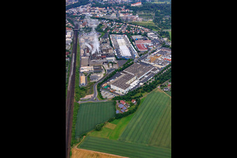 Photographie aérienne de Zone industrielle Hermann-Muth-Straße du nord avec le groupe logistique ZUFALL - succursale Fulda, Papierfabrik Adolf Jass GmbH & Co KG et tegut... gute Lebensmittel GmbH & Co. KG à Fulda dans le département Hesse, Allemagne
