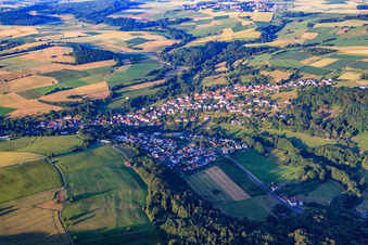 Vue aérienne de Vue du village depuis l'ouest à le quartier Rinderbügen in Büdingen dans le département Hesse, Allemagne