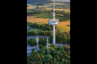 Vue aérienne de Mât de transmission sur le Hoherodskopf à le quartier Breungeshain in Schotten dans le département Hesse, Allemagne