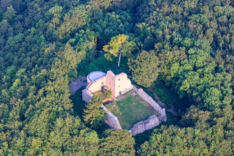 Vue aérienne de Ruines du château de Steckelberg à le quartier Ramholz in Schlüchtern dans le département Hesse, Allemagne