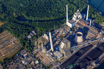 EnBW Energie Baden-Württemberg AG, centrale à vapeur du port du Rhin Karlsruhe de N à le quartier Daxlanden in Karlsruhe dans le département Bade-Wurtemberg, Allemagne vue d'en haut