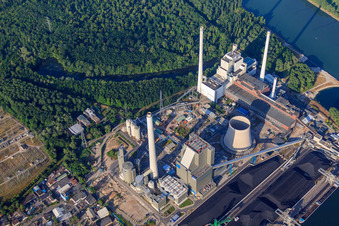EnBW Energie Baden-Württemberg AG, centrale à vapeur du port du Rhin Karlsruhe de N à le quartier Daxlanden in Karlsruhe dans le département Bade-Wurtemberg, Allemagne depuis l'avion