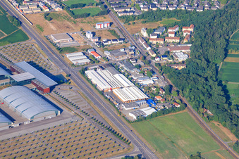 Vue aérienne de Hirsch & Sohn Timber Trading GmbH à le quartier Forchheim in Rheinstetten dans le département Bade-Wurtemberg, Allemagne