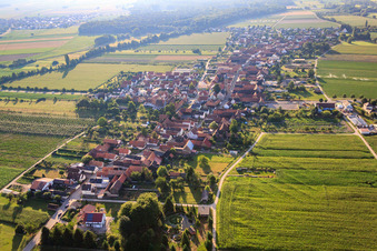 Vue aérienne de Vue du village depuis l'ouest à Erlenbach bei Kandel dans le département Rhénanie-Palatinat, Allemagne