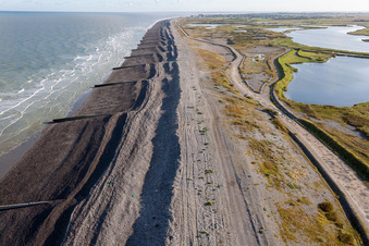 Vue aérienne de Paysage de plage de sable sur la Manche à Cayeux-sur-Mer dans le département Somme, France