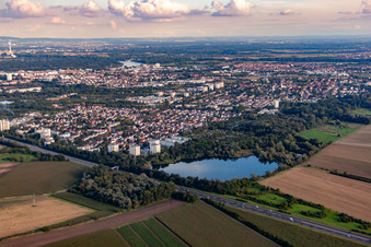 Vue aérienne de Derrière le Holschen Weiher à le quartier Gartenstadt in Ludwigshafen am Rhein dans le département Rhénanie-Palatinat, Allemagne