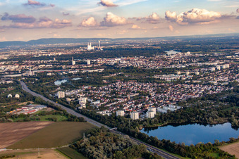 Vue aérienne de Derrière le Holschen Weiher à le quartier Gartenstadt in Ludwigshafen am Rhein dans le département Rhénanie-Palatinat, Allemagne