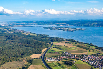 Vue aérienne de Reichenau à le quartier Markelfingen in Radolfzell am Bodensee dans le département Bade-Wurtemberg, Allemagne