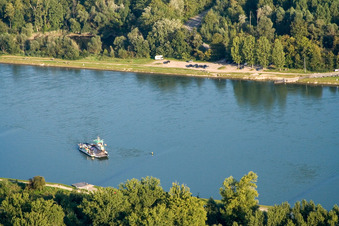 Vue aérienne de Ferry du Rhin "Baden Pfalz" à Neuburgweier à Neuburg am Rhein dans le département Rhénanie-Palatinat, Allemagne