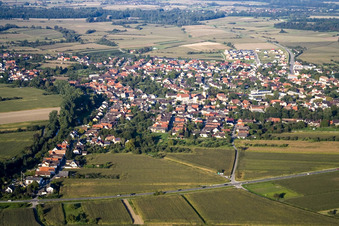 Vue aérienne de Du sud-ouest à le quartier Freistett in Rheinau dans le département Bade-Wurtemberg, Allemagne