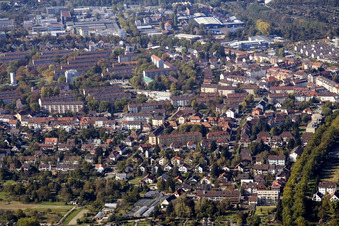 Vue aérienne de Quartier d'Aue à le quartier Durlach in Karlsruhe dans le département Bade-Wurtemberg, Allemagne