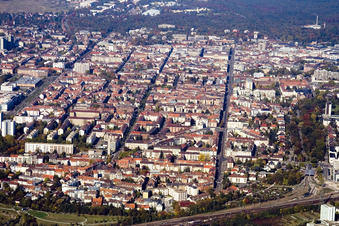 Vue aérienne de Quartier Südweststadt in Karlsruhe dans le département Bade-Wurtemberg, Allemagne