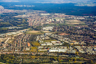 Vue aérienne de Quartier du sud à le quartier Neureut in Karlsruhe dans le département Bade-Wurtemberg, Allemagne