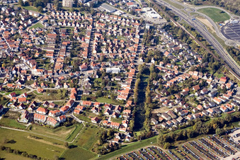 Vue aérienne de Gorge du bras du Vieux Rhin à le quartier Maximiliansau in Wörth am Rhein dans le département Rhénanie-Palatinat, Allemagne