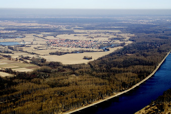 Vue aérienne de Rhin entre Leimersheim et Eggenstein à Leimersheim dans le département Rhénanie-Palatinat, Allemagne