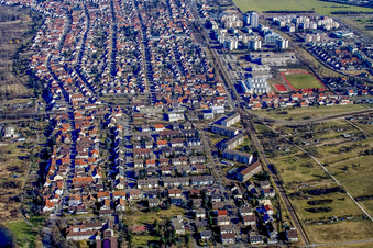 Vue aérienne de Quartier du sud à le quartier Neureut in Karlsruhe dans le département Bade-Wurtemberg, Allemagne