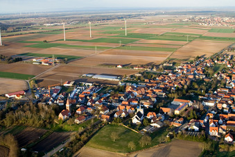 Vue aérienne de Vue du village depuis le sud-ouest à Minfeld dans le département Rhénanie-Palatinat, Allemagne