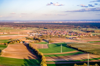 Vue aérienne de Vue du village depuis l'ouest à Minfeld dans le département Rhénanie-Palatinat, Allemagne
