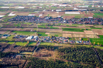 Vue aérienne de Zone commerciale Auf d. Weide à le quartier Niederlustadt in Lustadt dans le département Rhénanie-Palatinat, Allemagne