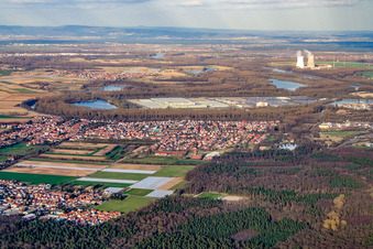 Vue aérienne de Vue de la ville depuis l'ouest à Lingenfeld dans le département Rhénanie-Palatinat, Allemagne