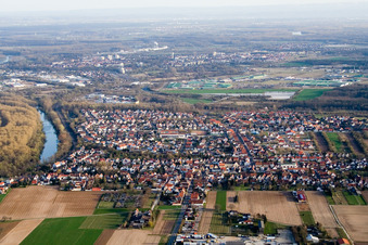 Vue aérienne de Vue de la ville depuis le nord à Lingenfeld dans le département Rhénanie-Palatinat, Allemagne