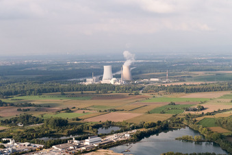 Vue aérienne de Centrale nucléaire du sud à Philippsburg dans le département Bade-Wurtemberg, Allemagne