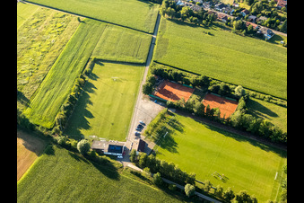 Vue aérienne de Terrains de sport du club de football SV 1946 Minfeld et TC Minfeld à Minfeld dans le département Rhénanie-Palatinat, Allemagne