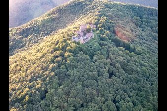 Ruines du château de Madenburg à Eschbach dans le département Rhénanie-Palatinat, Allemagne vue d'en haut