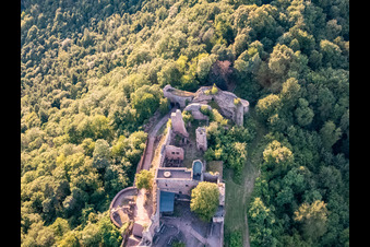 Enregistrement par drone de Ruines du château de Madenburg à Eschbach dans le département Rhénanie-Palatinat, Allemagne