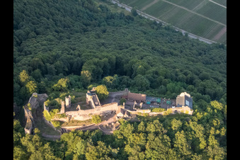 Ruines du château de Madenburg vues de l'ouest à Eschbach dans le département Rhénanie-Palatinat, Allemagne vue d'en haut